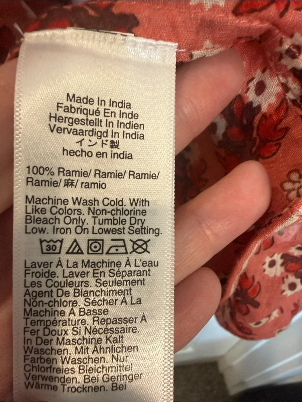 J. Crew Red/Pink Floral Cabana Mini Dress, Long Sleeve, 100% Ramie large